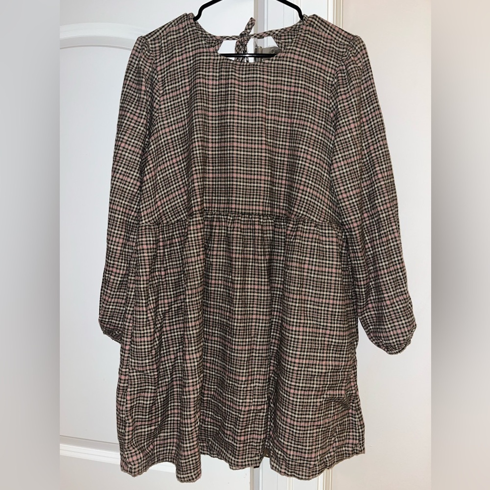 American Eagle Plaid Long Sleeve Babydoll Dress